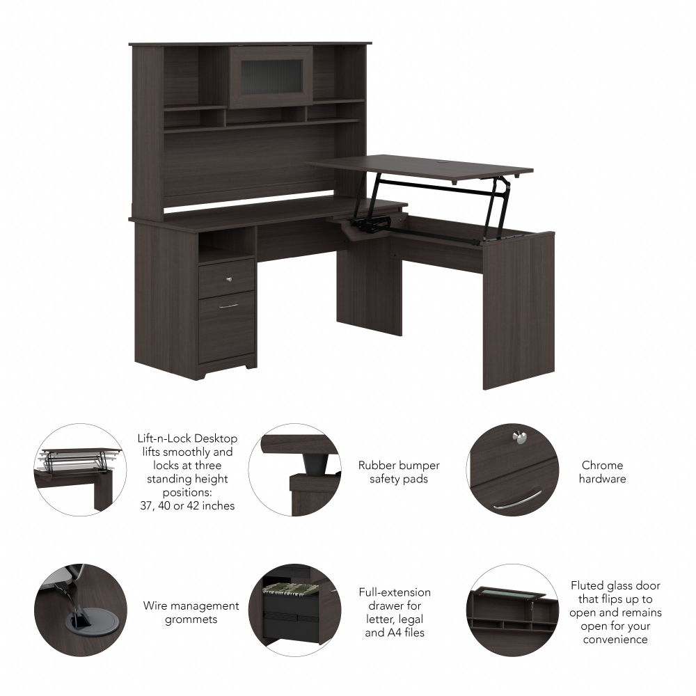 Shop Bush Furniture Cabot 60W 3 Position Sit to Stand L Shaped Desk with Hutch, Image 08, CAB045HRG, #color_heather gray