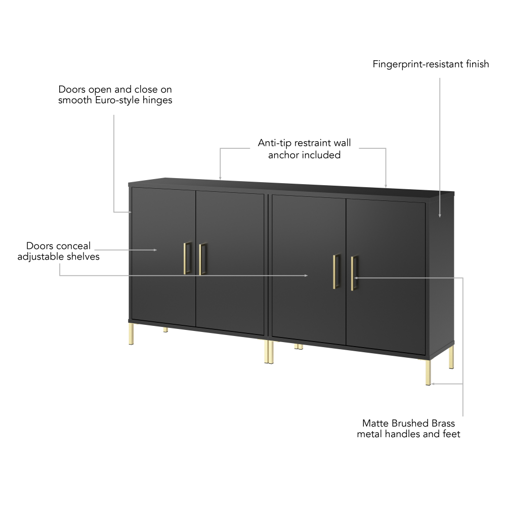Shop Bush Furniture Soho Low Storage Cabinet with Doors - Set of 2, Image 07, SHH001BL, #color_black stipple