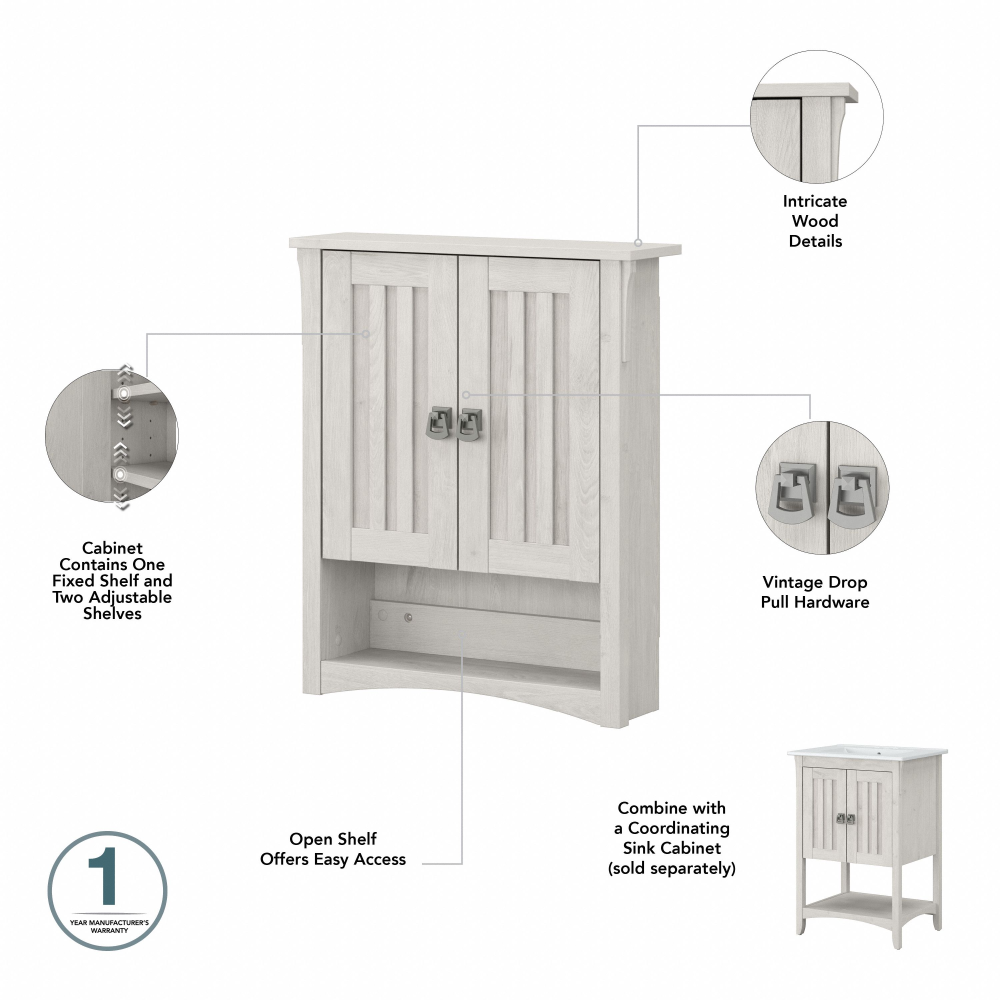 Shop Bush Furniture Salinas Bathroom Wall Cabinet with Doors, Image 07, SAWS124LW-03, #color_linen white oak