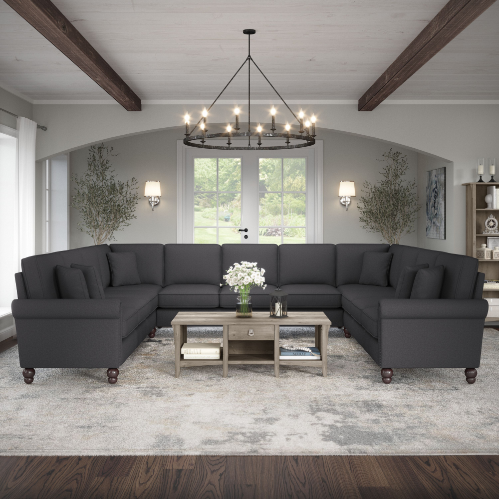 Shop Bush Furniture Coventry 137W U Shaped Sectional Couch, Image 02, CVY135BCGH-03K, #color_charcoal gray herringbone fabr