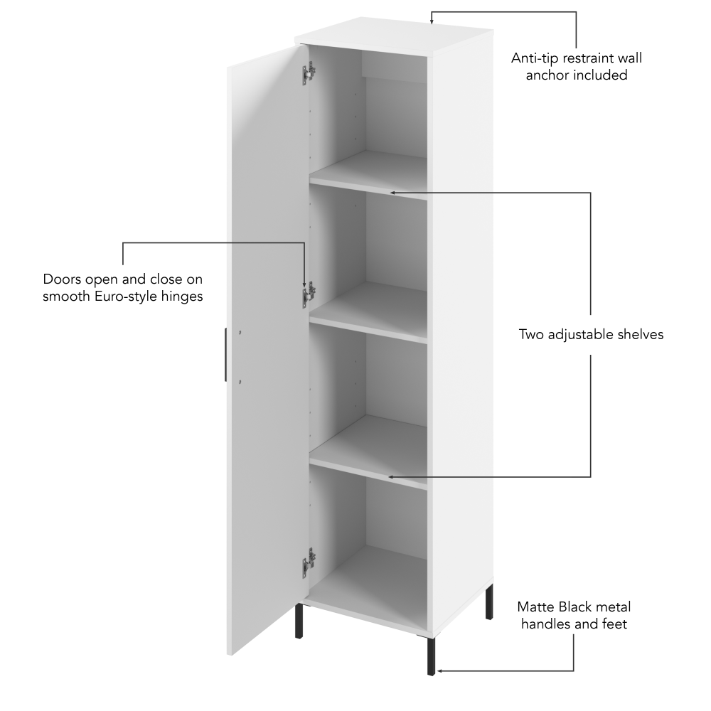 Shop Bush Furniture Soho Narrow Bathroom Storage Cabinet, Image 07, SHS117WH-Z2, #color_white