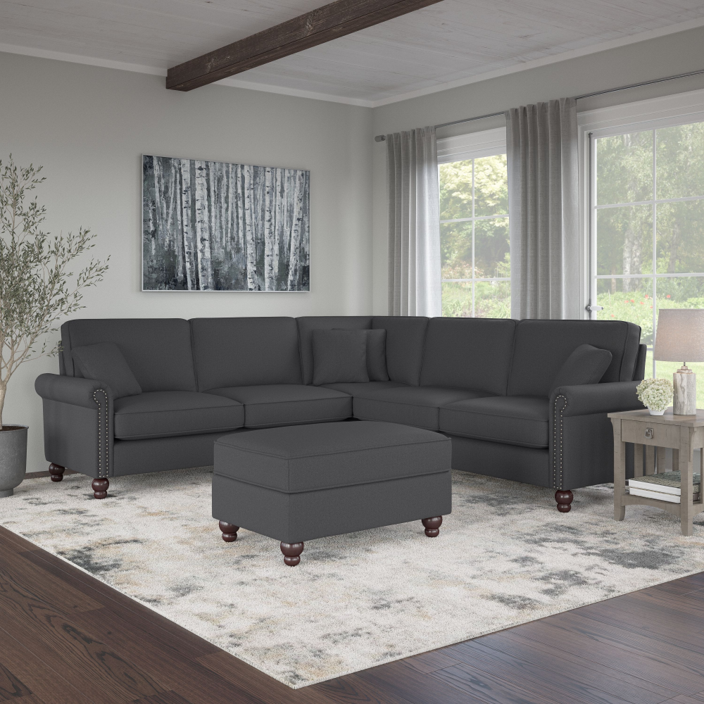 Shop Bush Furniture Coventry 99W L Shaped Sectional Couch with Ottoman, Image 02, CVN003CGH, #color_charcoal gray herringbone fabr