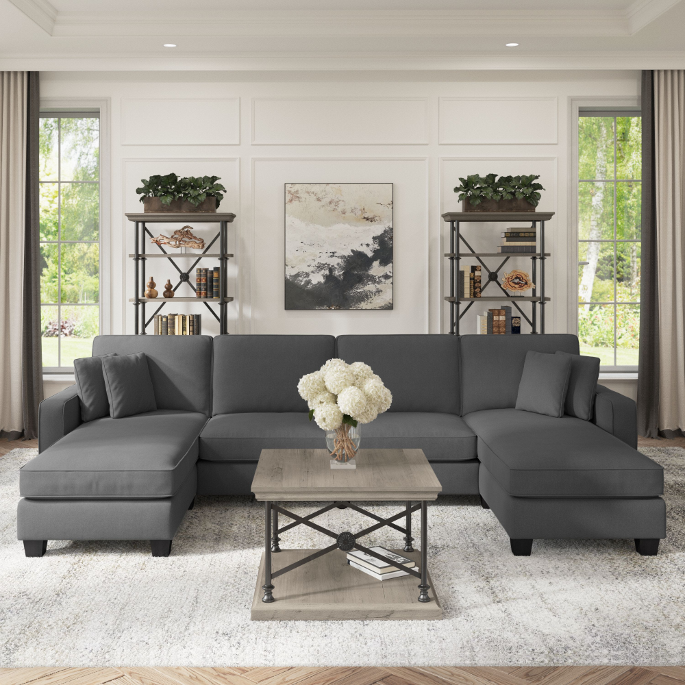 Shop Bush Furniture Stockton 131W Sectional Couch with Double Chaise Lounge, Image 02, SNY130SCGH-03K, #color_charcoal gray herringbone fabr