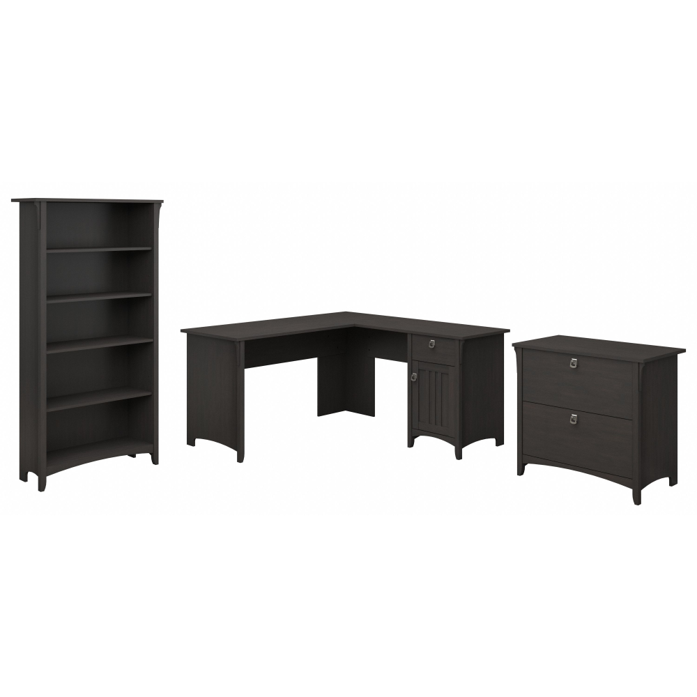 Shop Bush Furniture Salinas 60W L Shaped Desk with Lateral File Cabinet and 5 Shelf Bookcase, Image 01, SAL003VB, #color_vintage black