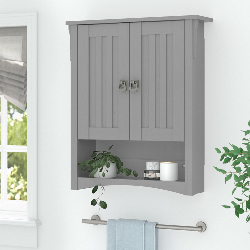 Shop Bush Furniture Salinas Bathroom Wall Cabinet with Doors, Image 02, SAWS124CG-03, #color_cape cod gray
