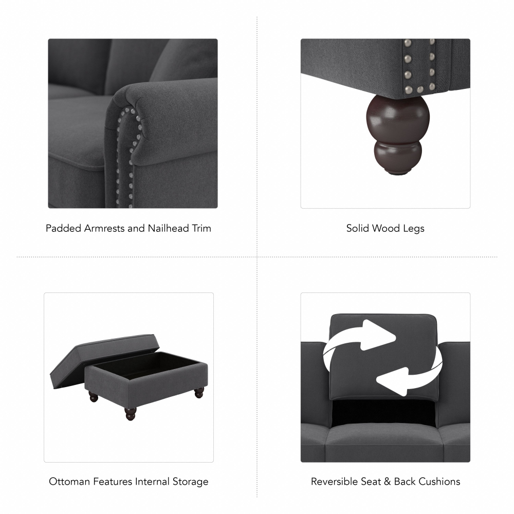 Shop Bush Furniture Coventry 99W L Shaped Sectional Couch with Ottoman, Image 06, CVN003CGH, #color_charcoal gray herringbone fabr