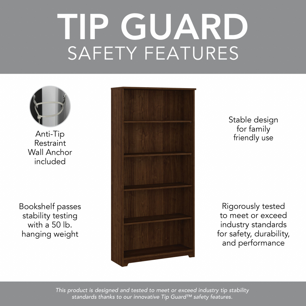 Shop Bush Furniture Cabot Tall 5 Shelf Bookcase, Image 08, WC31066-03, #color_modern walnut