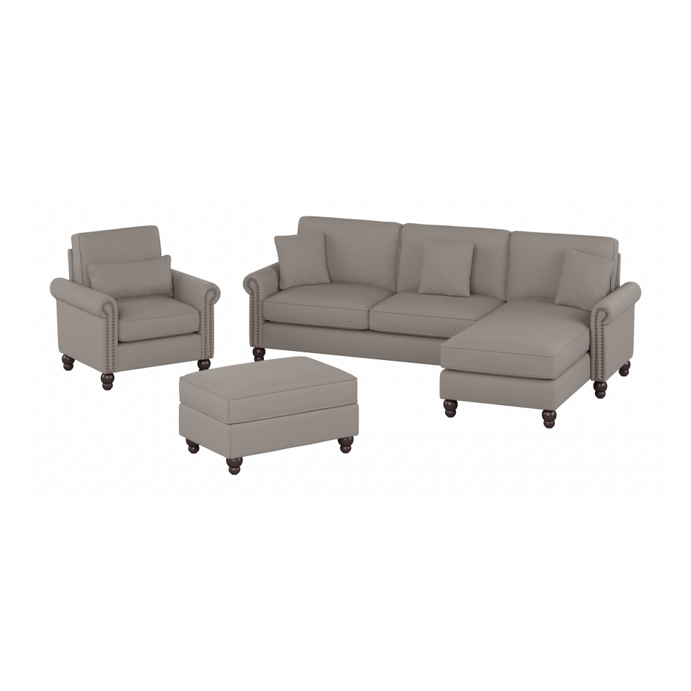 Shop Bush Furniture Coventry 102W Sectional Couch with Reversible Chaise Lounge, Accent Chair, and Ottoman, Image 01, CVN021BGH, #color_beige herringbone fabric