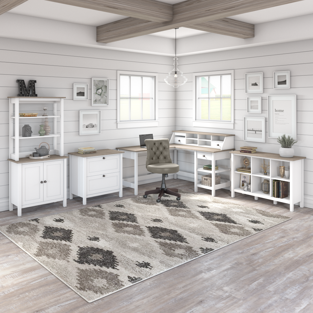 Shop Bush Furniture Mayfield 60W L Shaped Computer Desk with Chair and Storage, Image 03, MAY023GW2, #color_shiplap gray/pure white