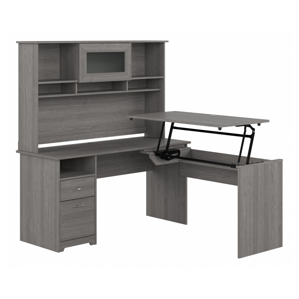 Shop Bush Furniture Cabot 60W 3 Position Sit to Stand L Shaped Desk with Hutch, Image 01, CAB045MG, #color_modern gray
