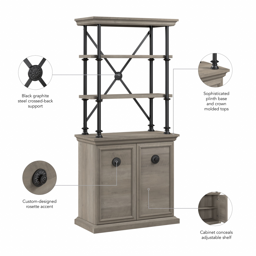 Shop Bush Furniture Coliseum Designer Bookcase with Doors, Image 08, CSB169DG-03, #color_driftwood gray
