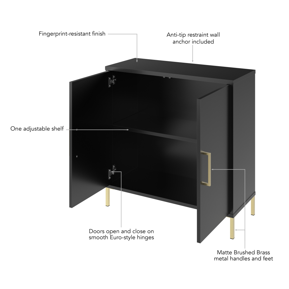 Shop Bush Furniture Soho Low Storage Cabinet with Doors, Image 07, SHS229BL-Z, #color_black stipple