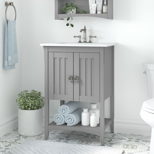 Shop Bush Furniture Salinas 24W Bathroom Vanity with Sink, Image 02, SAVN124CG-03K, #color_cape cod gray