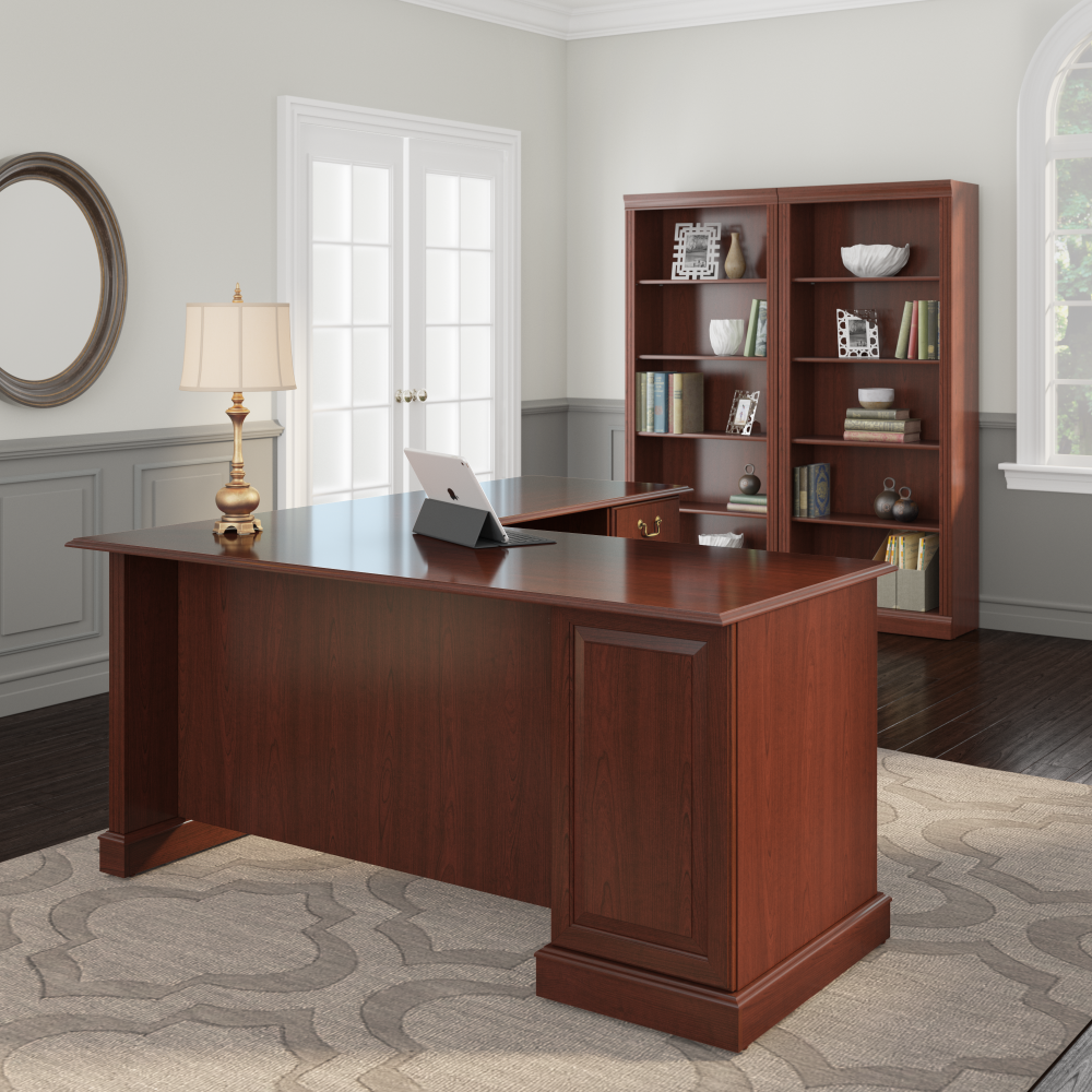 Shop Bush Furniture Saratoga L Shaped Computer Desk with Drawers, Image 02, EX45670-03K, #color_harvest cherry