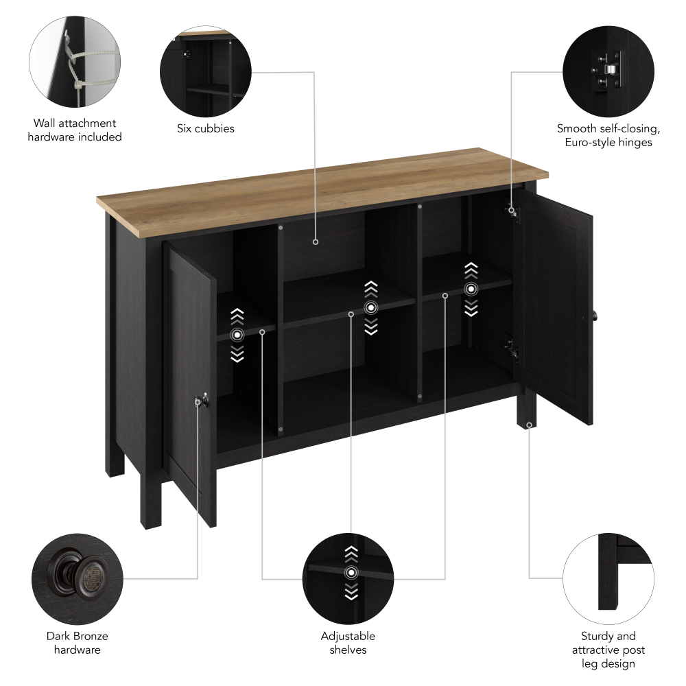 Shop Bush Furniture Mayfield Accent Cabinet with Doors, Image 07, MAS148V2P-03, #color_vintage black/reclaimed pine