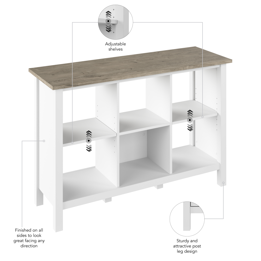 Shop Bush Furniture Mayfield 6 Cube Bookcase, Image 06, MAB145GW2-03, #color_shiplap gray/pure white