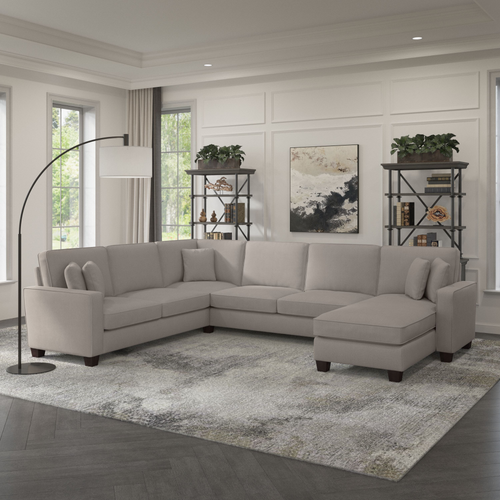 Shop Bush Furniture Stockton 128W U Shaped Sectional Couch with Reversible Chaise Lounge, Image 02, SNY127SBGH-03K, #color_beige herringbone fabric