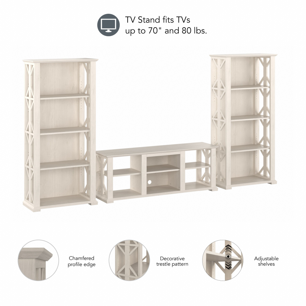 Shop Bush Furniture Homestead Farmhouse TV Stand for 70 Inch TV with 4 Shelf Farmhouse Bookcase Set, Image 06, HOT012LW, #color_linen white oak