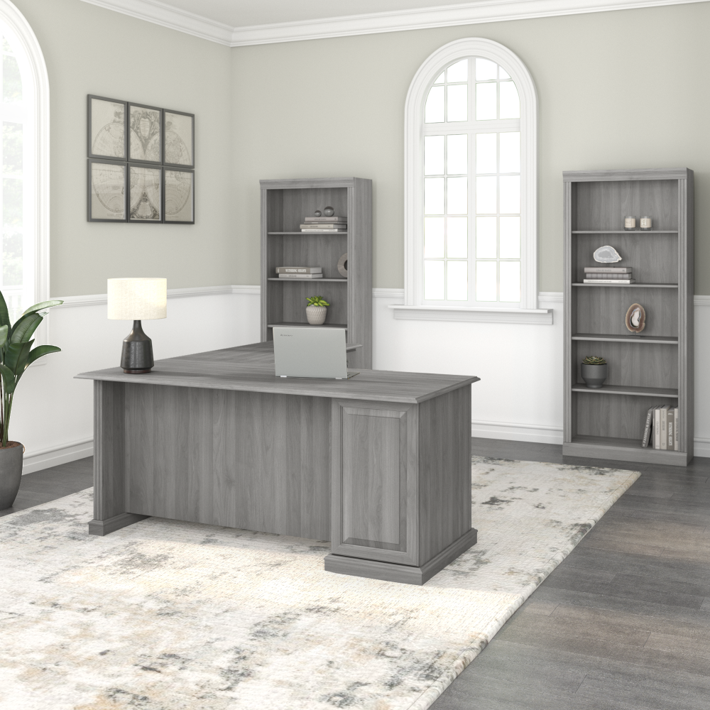 Shop Bush Furniture Saratoga L Shaped Computer Desk with Drawers, Image 05, EX45870-03K, #color_modern gray