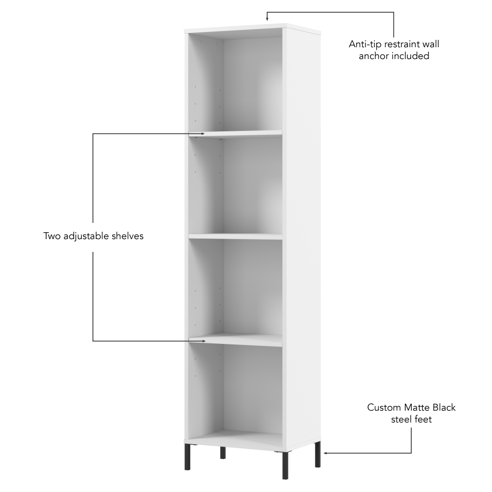 Shop Bush Furniture Soho Narrow Bookcase, Image 05, SHB117WH-Z, #color_white