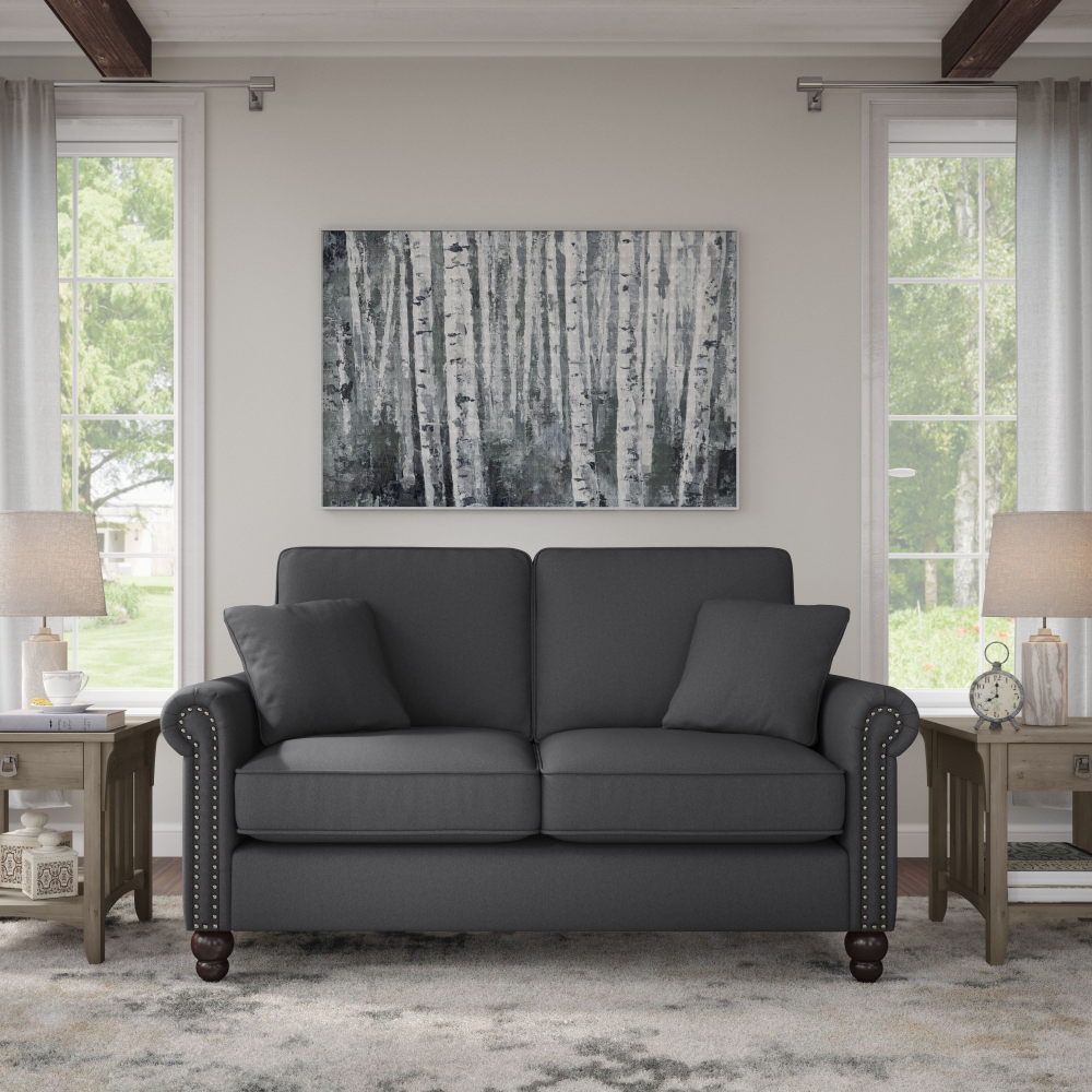 Shop Bush Furniture Coventry 61W Loveseat, Image 02, CVJ61BCGH-03K, #color_charcoal gray herringbone fabr