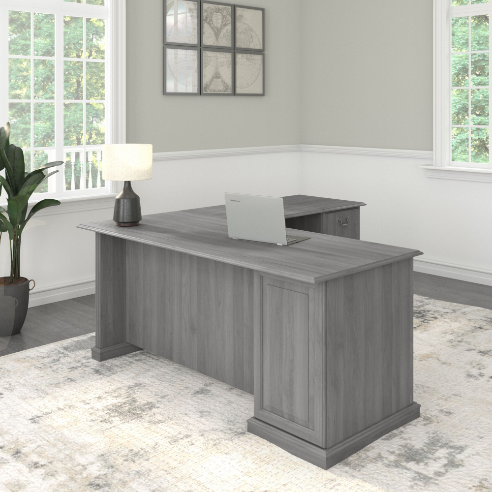 Shop Bush Furniture Saratoga L Shaped Computer Desk with Drawers, Image 04, EX45870-03K, #color_modern gray
