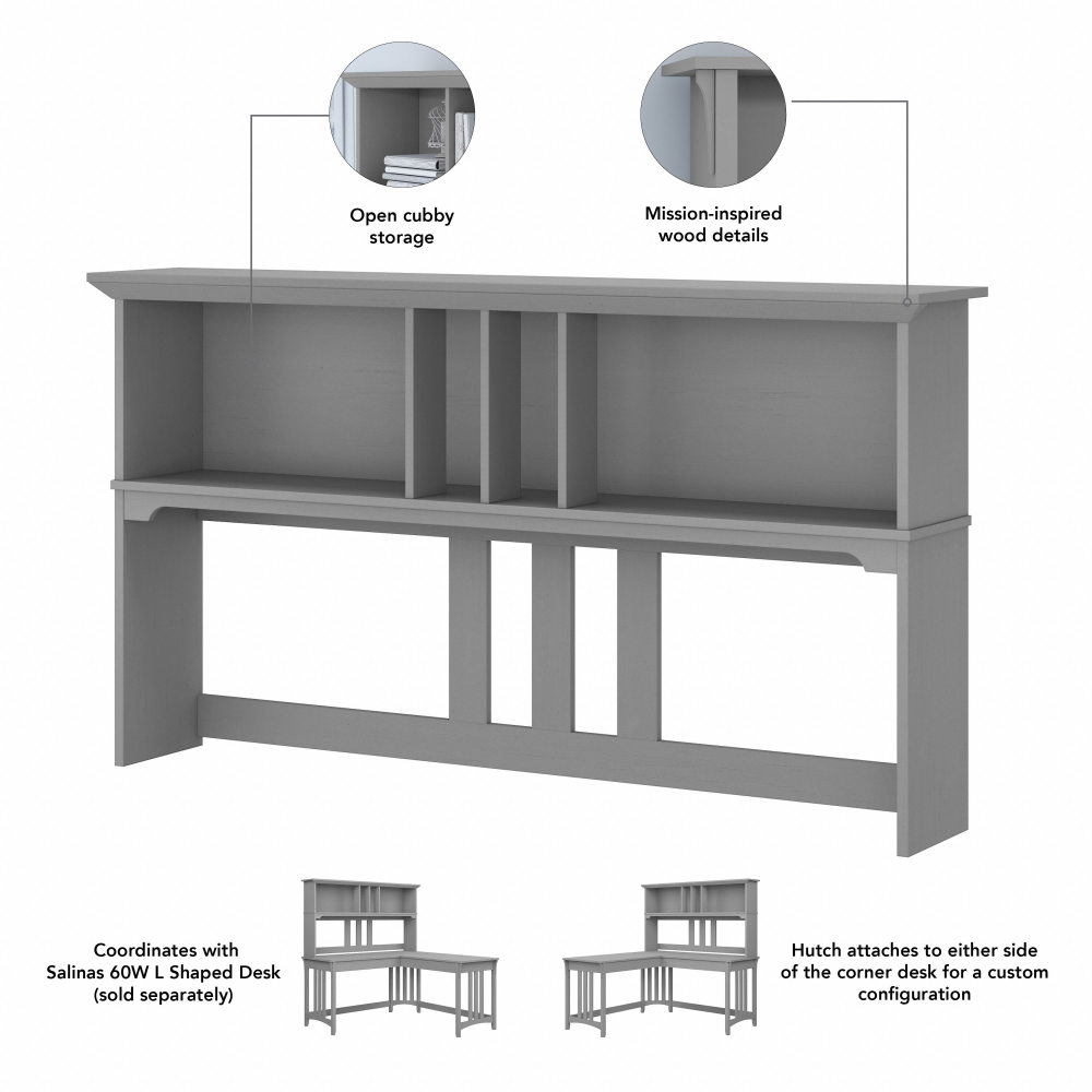Shop Bush Furniture Salinas 60W Hutch for L Shaped Desk, Image 05, SAH160CG-03, #color_cape cod gray