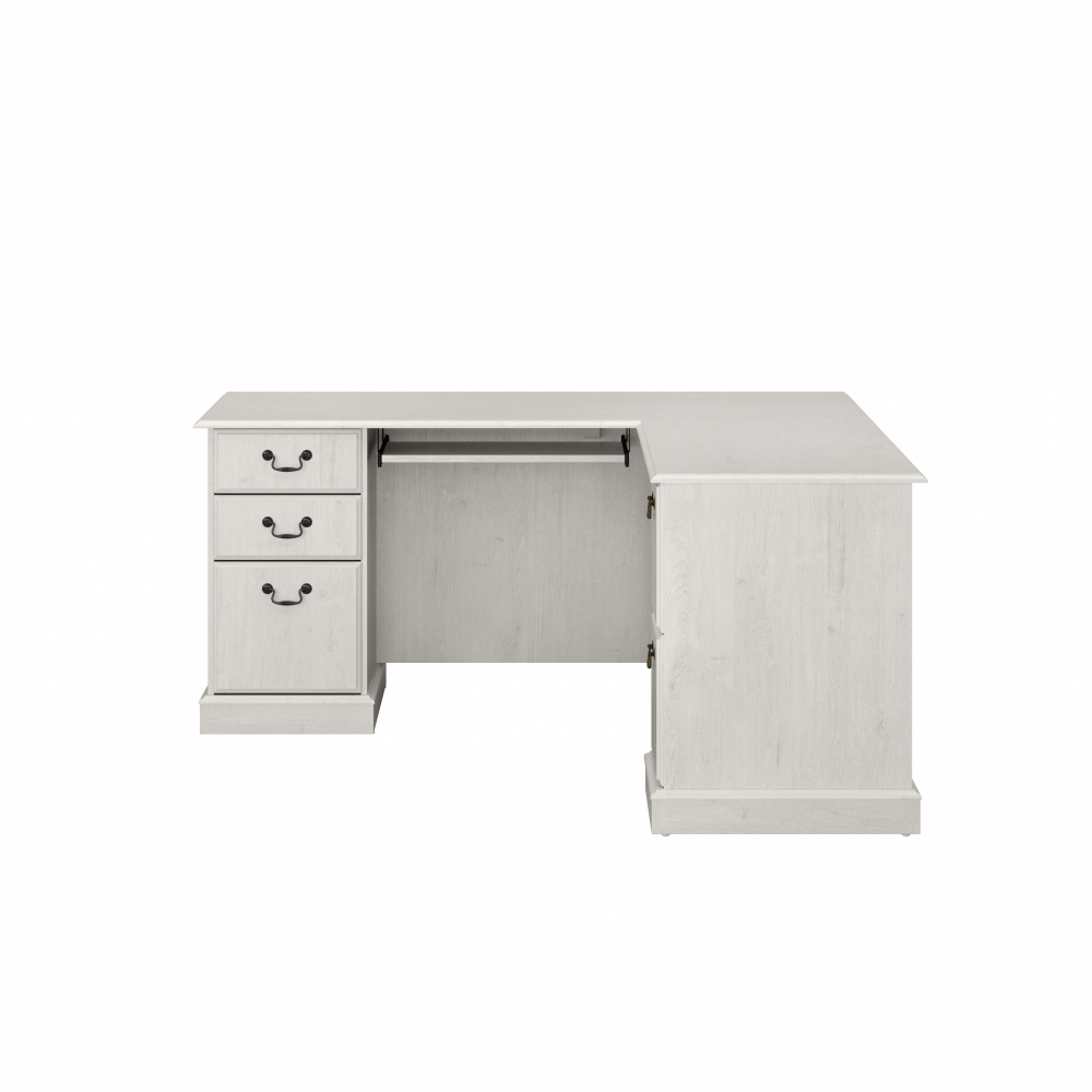 Shop Bush Furniture Saratoga L Shaped Computer Desk with Drawers, Image 03, EX45770-03K, #color_linen white oak