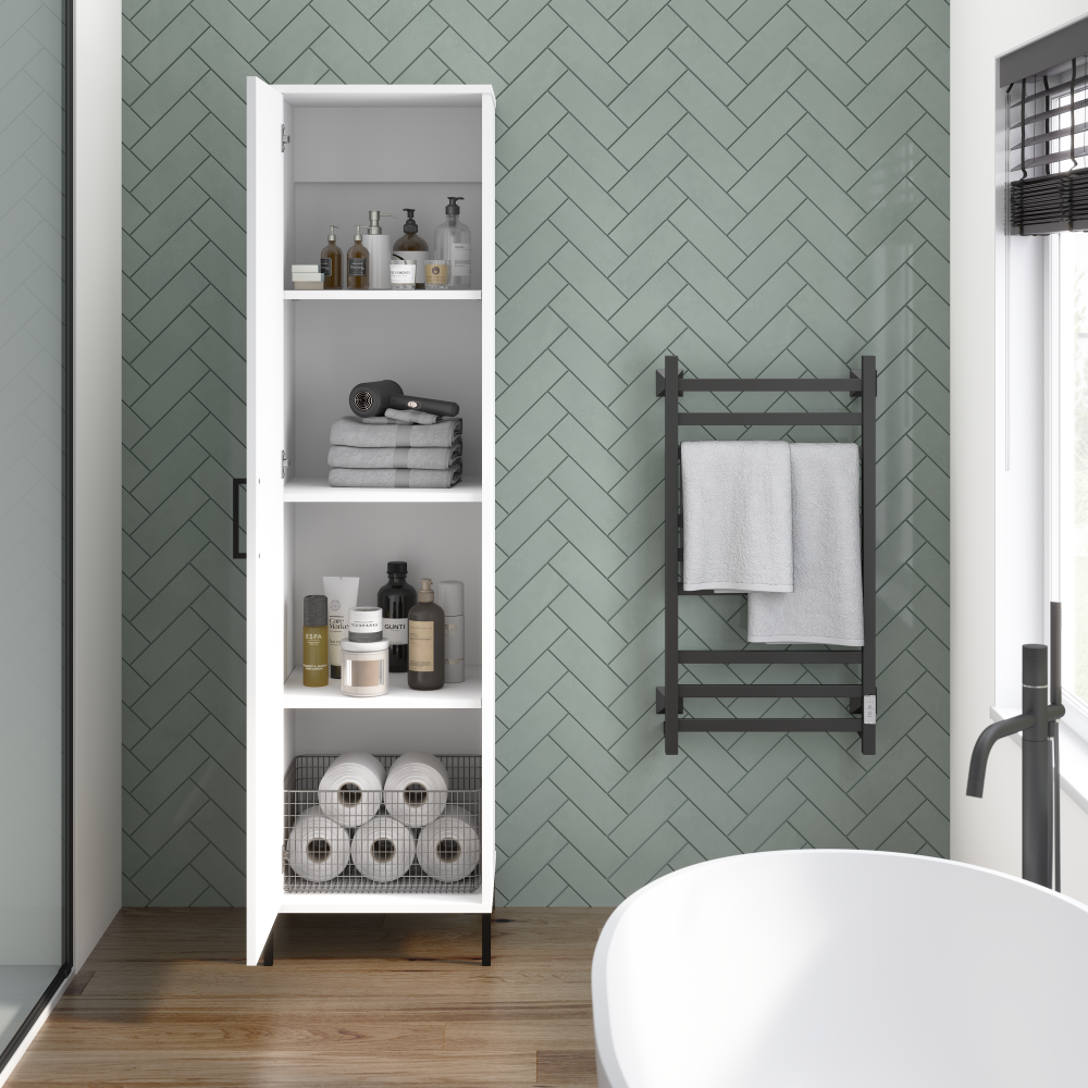 Shop Bush Furniture Essence Narrow Bathroom Storage Cabinet, Image 04, ESS117WH-Z1, #color_white