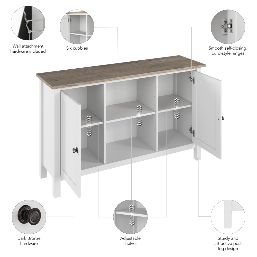 Shop Bush Furniture Mayfield Accent Cabinet with Doors, Image 07, MAS148GW2-03, #color_shiplap gray/pure white