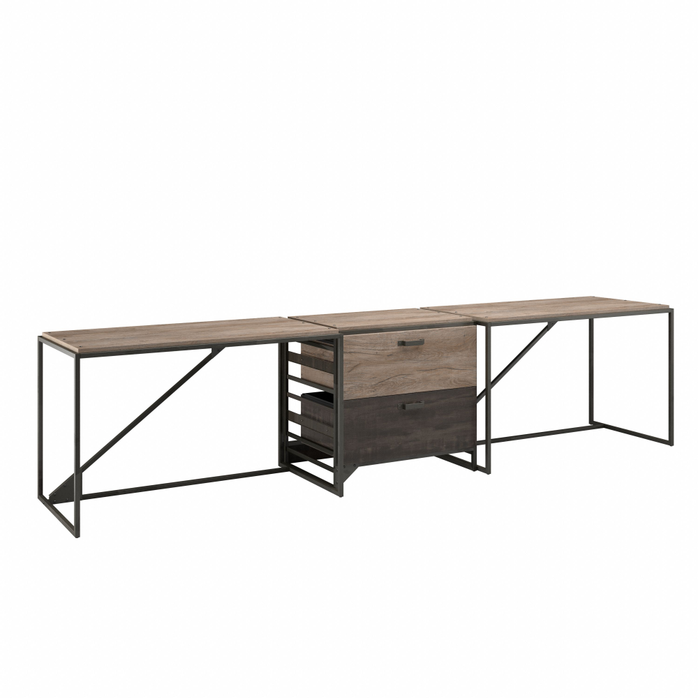 Shop Bush Furniture Refinery 2 Person Industrial Desk Set with Lateral File Cabinet, Image 01, RFY019RG, #color_rustic gray/charred wood