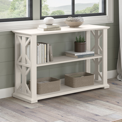 Shop Bush Furniture Homestead Console Table with Shelves, Image 02, HOT248LW-03, #color_linen white oak