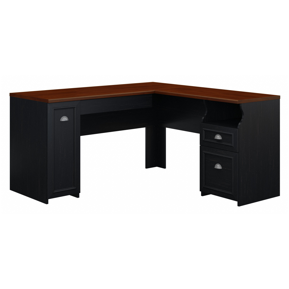 Shop Bush Furniture Fairview 60W L Shaped Desk with Drawers and Storage Cabinet, Image 01, WC53930-03K, #color_antique black/hansen cherry