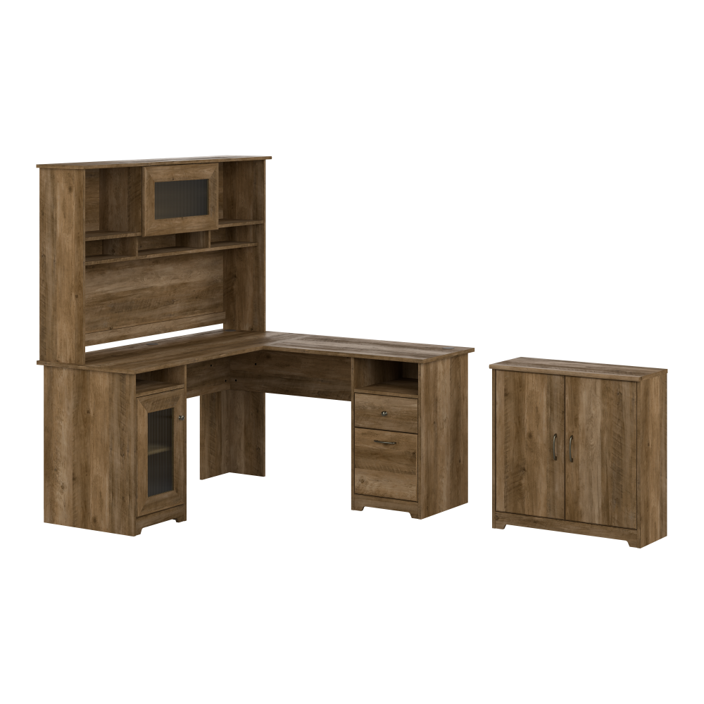 Shop Bush Furniture Cabot 60W L Shaped Computer Desk with Hutch and Small Storage Cabinet, Image 01, CAB016RCP, #color_reclaimed pine