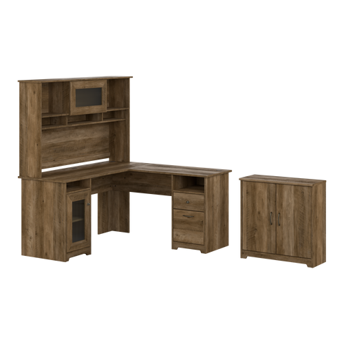 Shop Bush Furniture Cabot 60W L Shaped Computer Desk with Hutch and Small Storage Cabinet, Image 01, CAB016RCP, #color_reclaimed pine