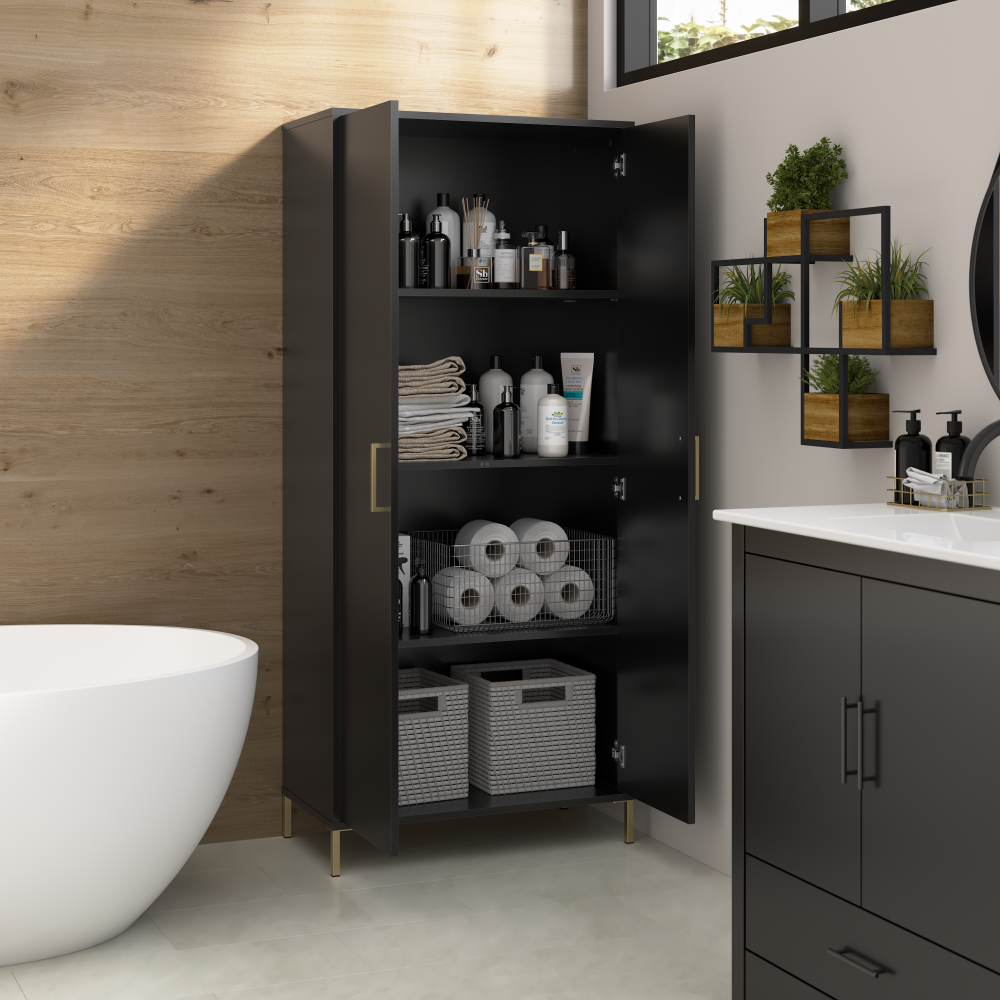 Shop Bush Furniture Soho Bathroom Storage Cabinet, Image 03, SHS129BL-Z2, #color_black stipple