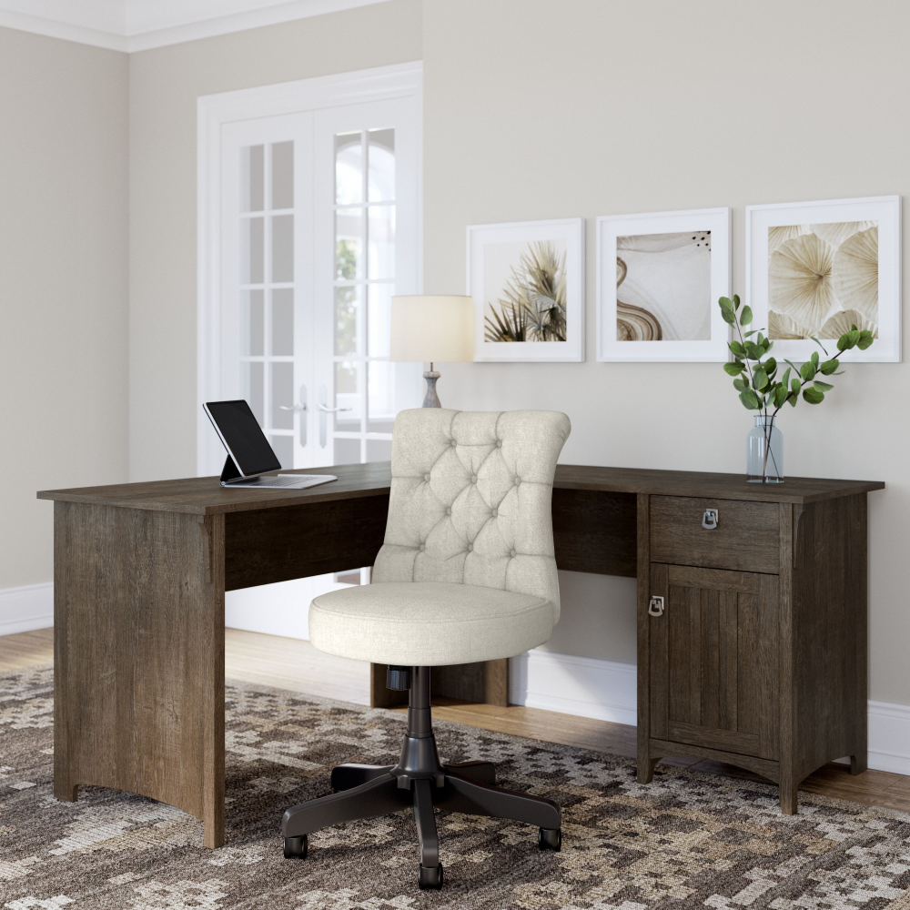 Shop Bush Furniture Salinas 60W L Shaped Desk with Mid Back Tufted Office Chair, Image 02, SAL010ABR, #color_ash brown