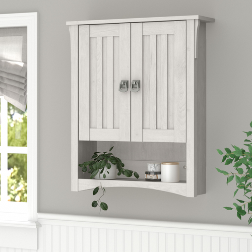 Shop Bush Furniture Salinas Bathroom Wall Cabinet with Doors, Image 02, SAWS124LW-03, #color_linen white oak