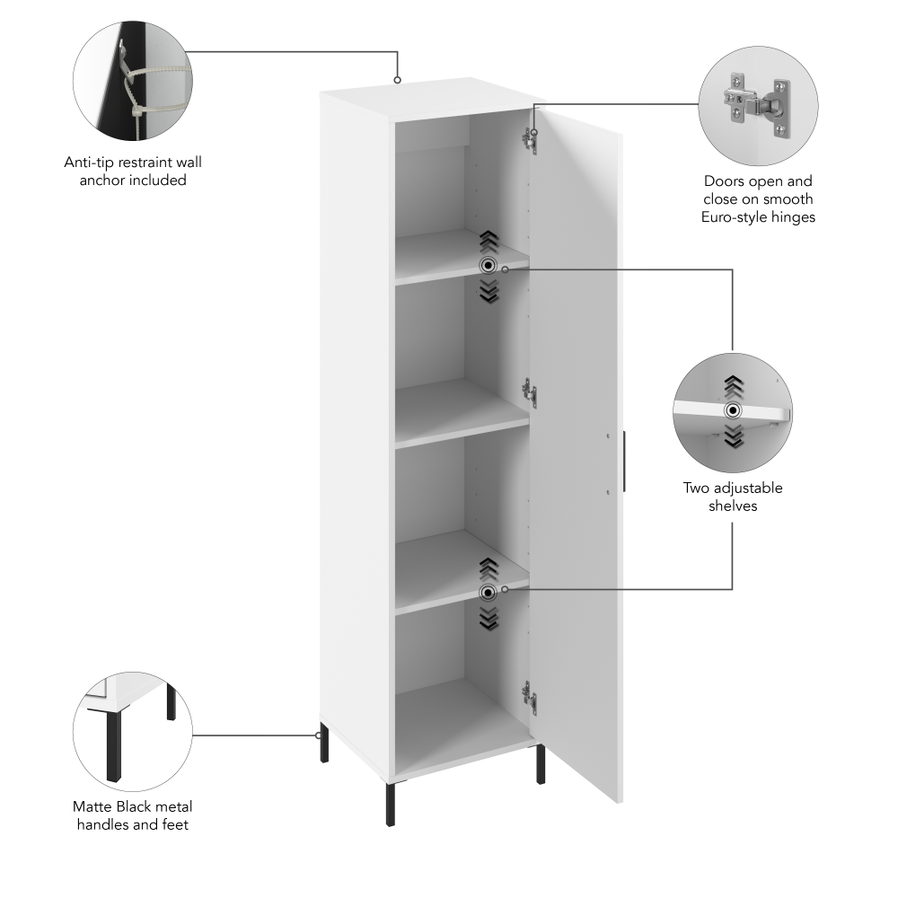 Shop Bush Furniture Essence Narrow Kitchen Pantry Cabinet, Image 08, ESS117WH-Z, #color_white