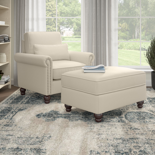 Shop Bush Furniture Coventry Accent Chair with Ottoman Set, Image 02, CVN010CRH, #color_cream herringbone fabric