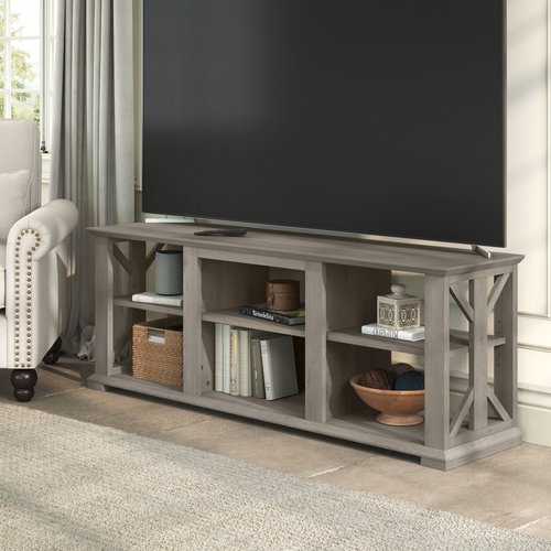 Shop Bush Furniture Homestead Farmhouse TV Stand for 70 Inch TV, Image 02, HOV160DG-03, #color_driftwood gray