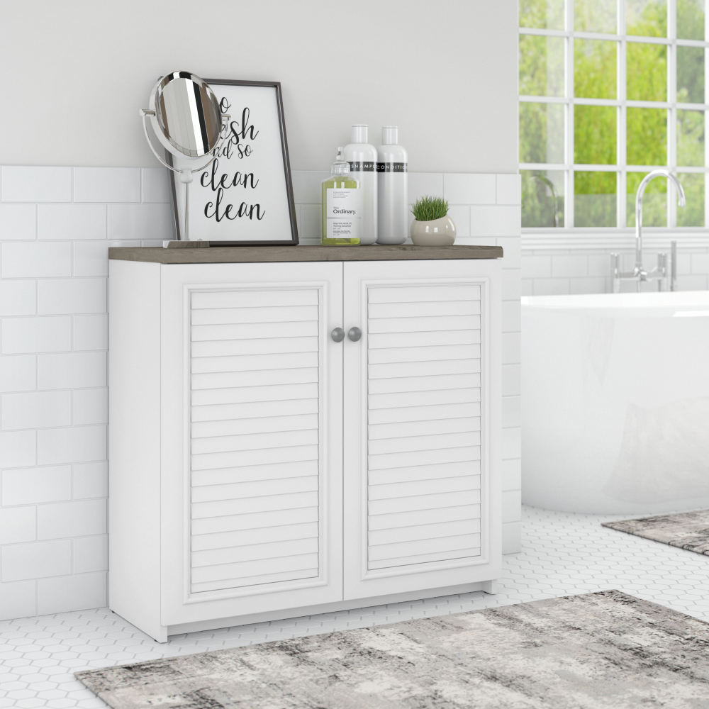 Shop Bush Furniture Fairview Small Storage Cabinet with Doors and Shelves, Image 04, WC53696-03, #color_shiplap gray/pure white