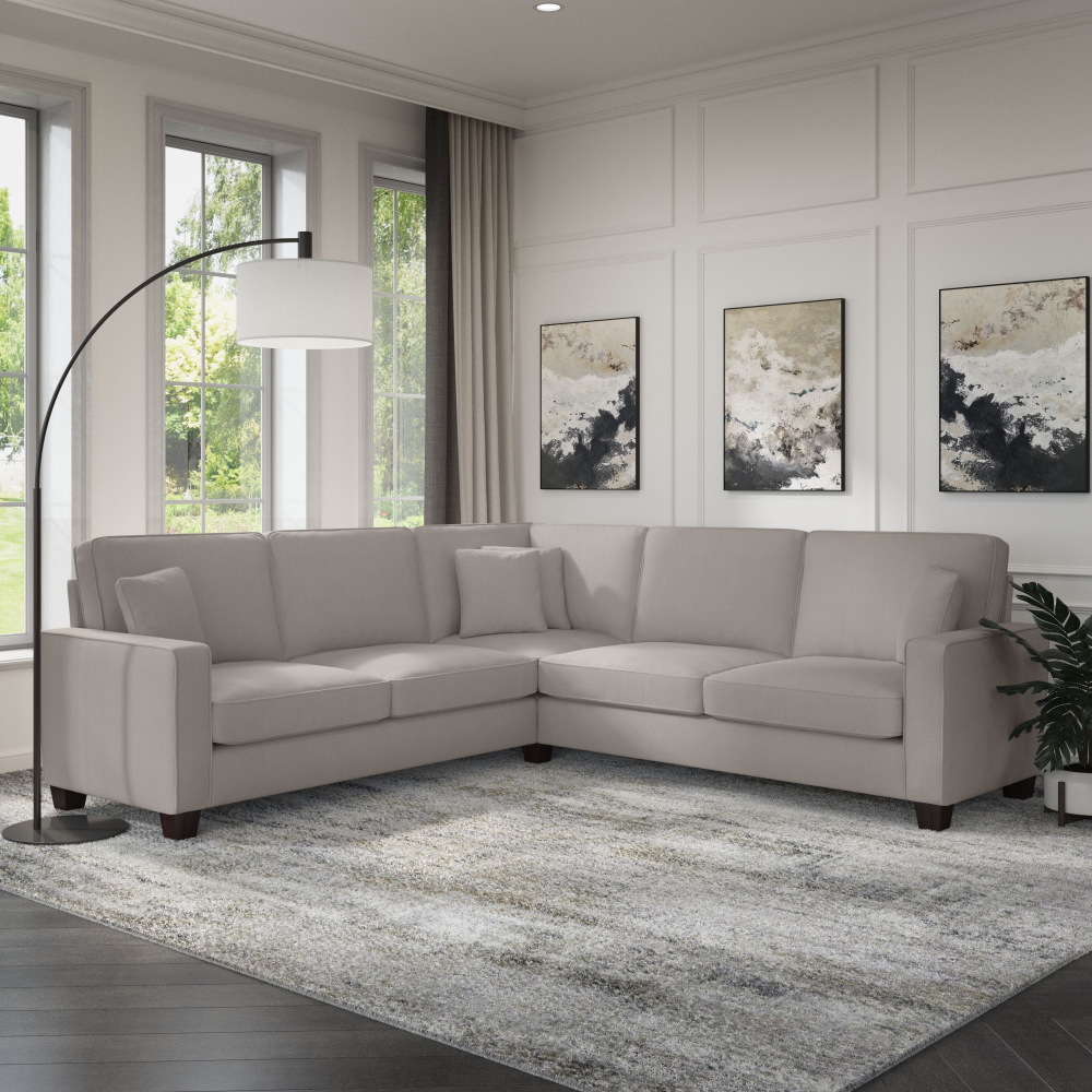 Shop Bush Furniture Stockton 99W L Shaped Sectional Couch, Image 02, SNY98SBGH-03K, #color_beige herringbone fabric