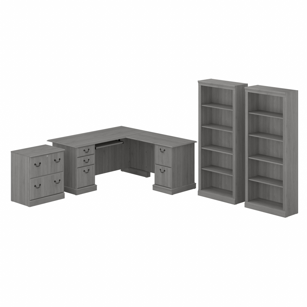 Shop Bush Furniture Saratoga L Shaped Computer Desk with File Cabinet and Bookcase Set, Image 01, SAR002MG, #color_modern gray