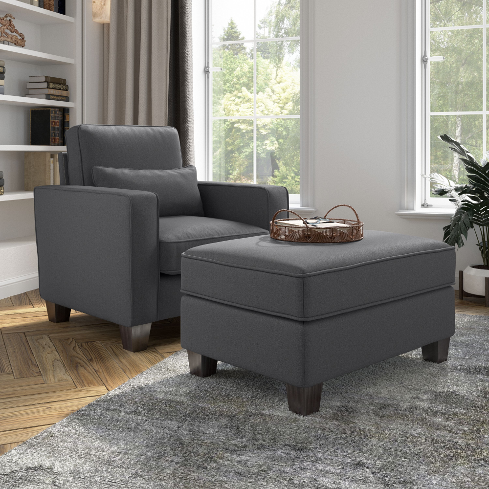 Shop Bush Furniture Stockton Accent Chair with Ottoman Set, Image 02, SKT010CGH, #color_charcoal gray herringbone fabr