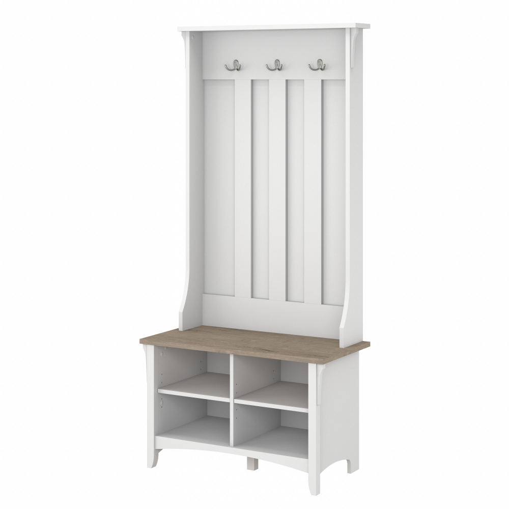 Shop Bush Furniture Salinas Hall Tree with Shoe Storage Bench, Image 01, SAS532G2W-03, #color_shiplap gray/pure white