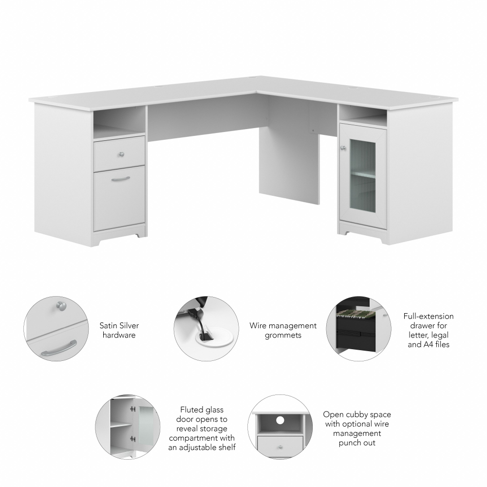 Shop Bush Furniture Cabot 72W L Shaped Computer Desk with Storage, Image 06, CAB072WHN, #color_white