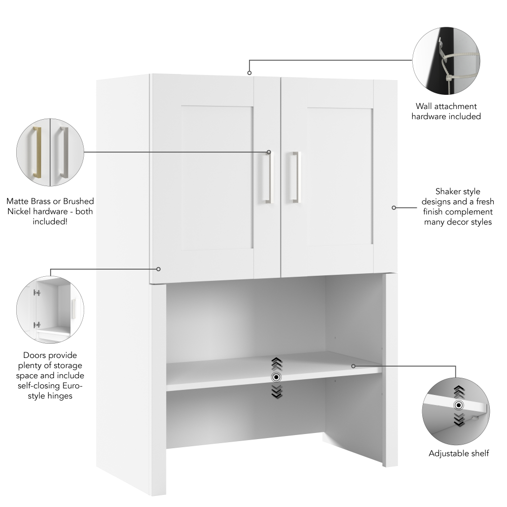 Shop Bush Business Furniture Hampton Heights 30W Bookcase Hutch, Image 08, HHH130WH, #color_white