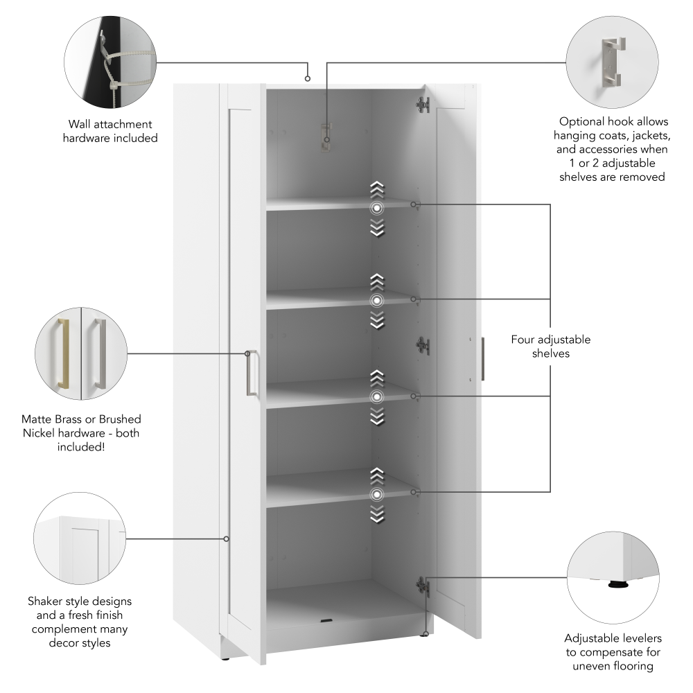 Shop Bush Business Furniture Hampton Heights 30W Tall Storage Cabinet with Doors and Shelves, Image 09, HHS630WH-Z, #color_white
