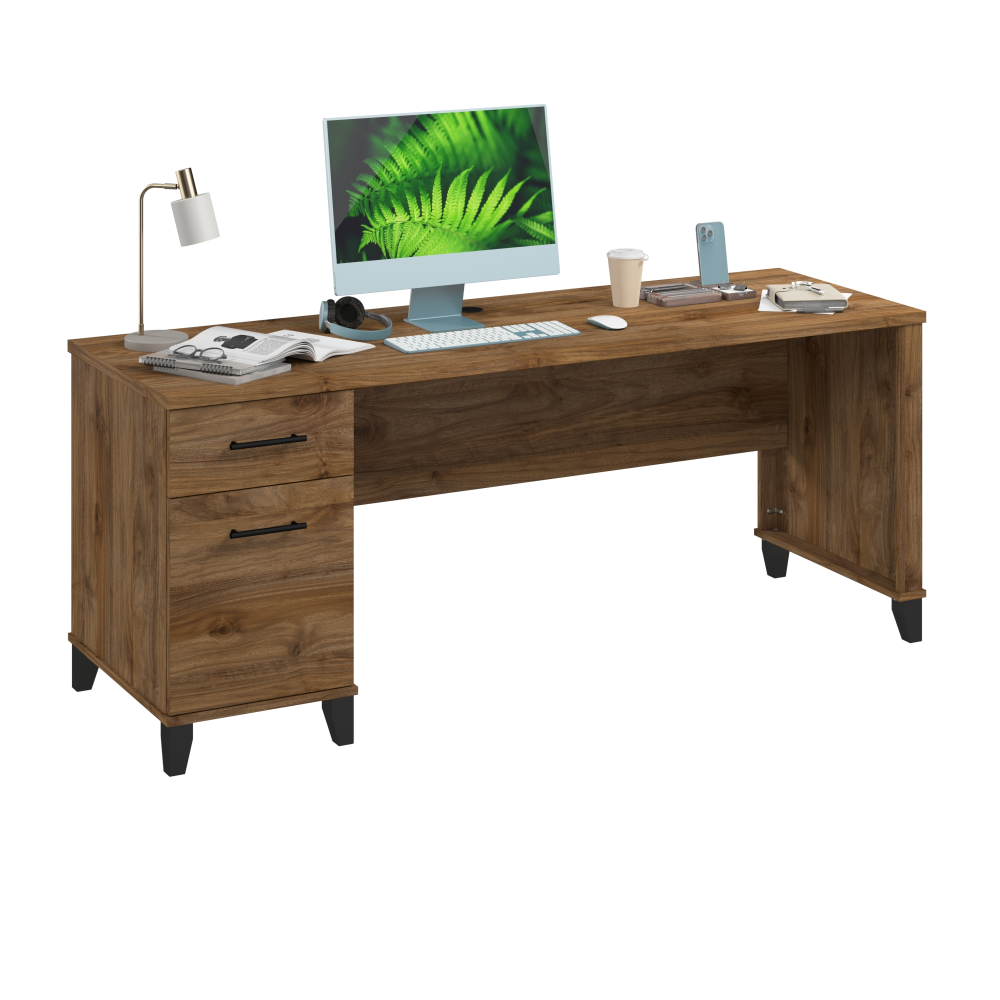 Shop Bush Furniture Somerset 72W Office Desk with Drawers, Image 02, WC81372, #color_fresh walnut